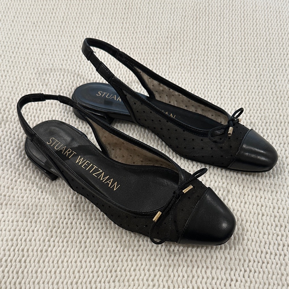 Stuart Weitzman Black Mesh Slingback Flats